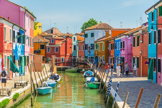 Colorful houses lining a canal