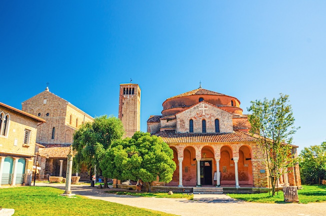 Historic church under clear blue sky